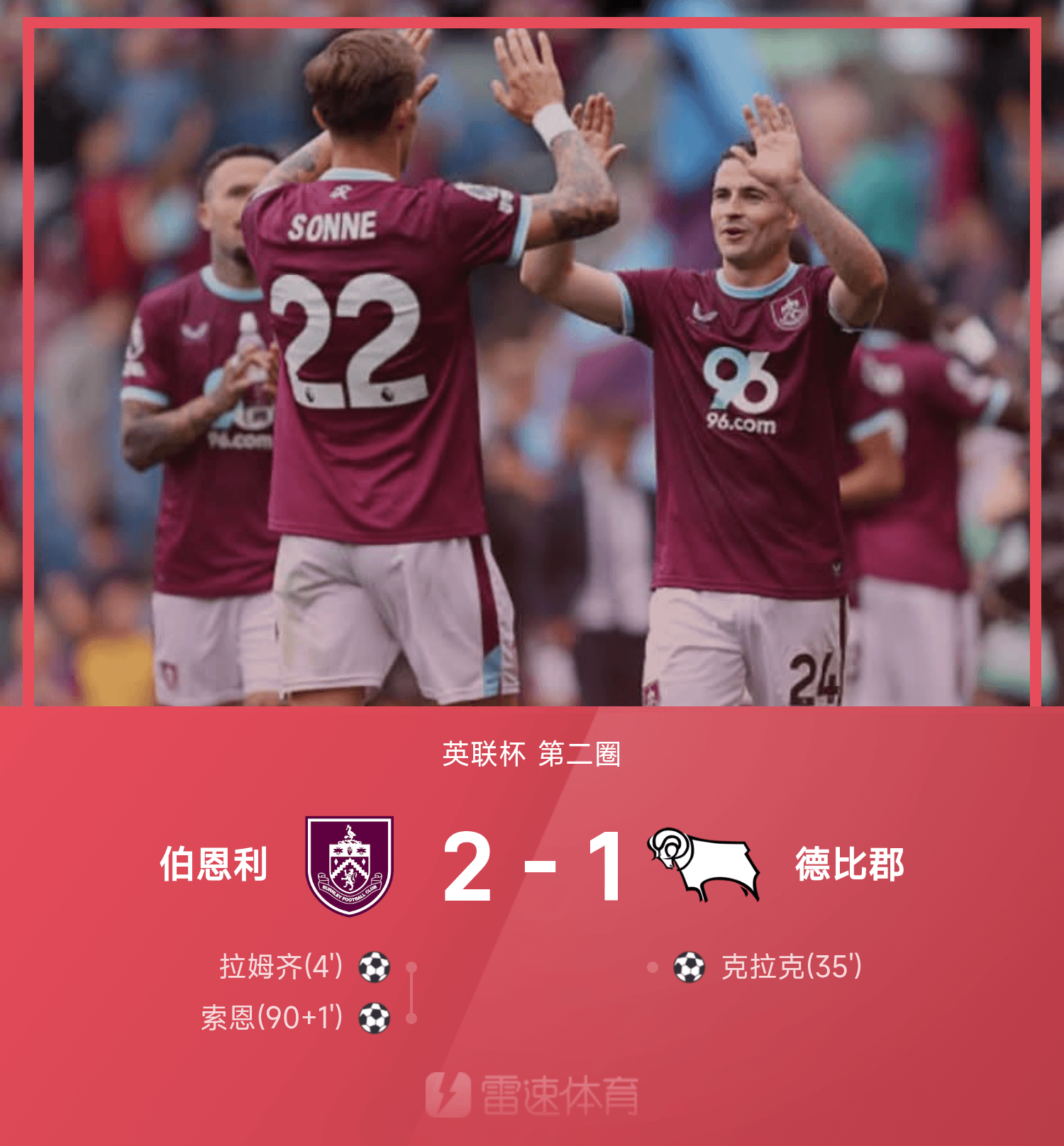 星空体育-英联杯战报：拉姆齐闪击，索恩绝杀，伯恩利2-1力克德比郡